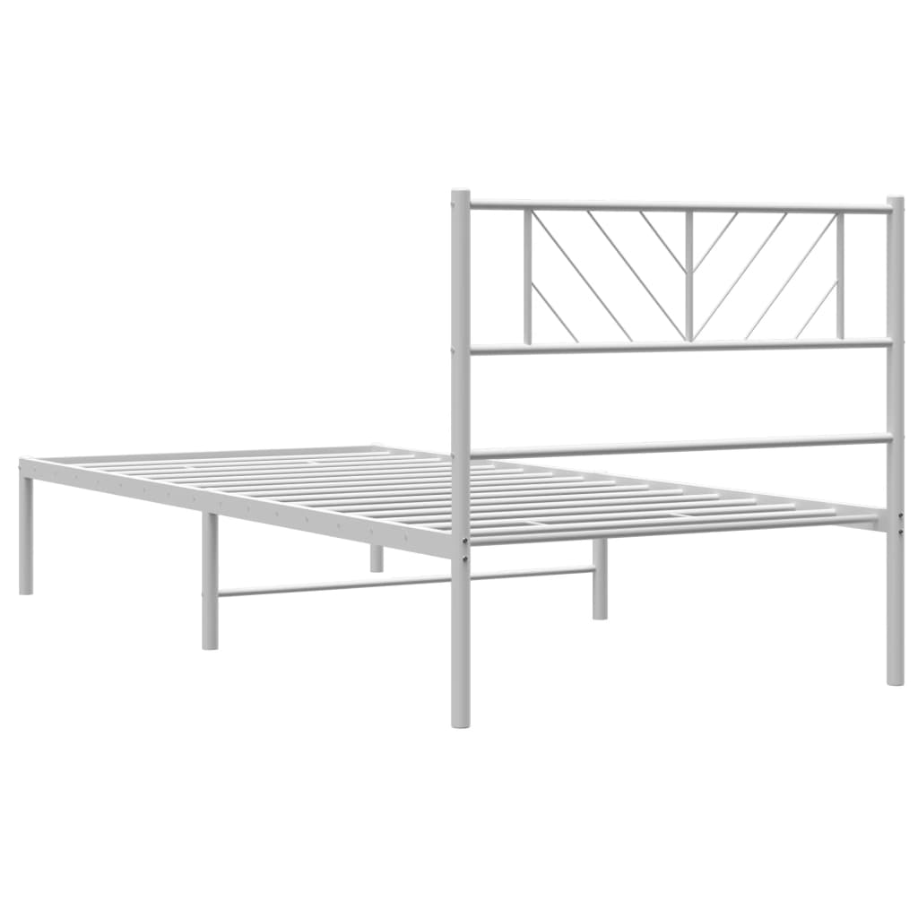 vidaXL Metalowe łóżko z wezgłowiem, bez materaca, białe, 75x190 cm