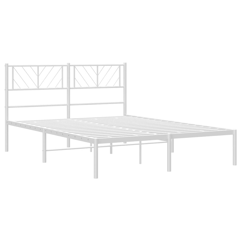 vidaXL Metalowa rama łóżka z wezgłowiem, biała, 135x190 cm