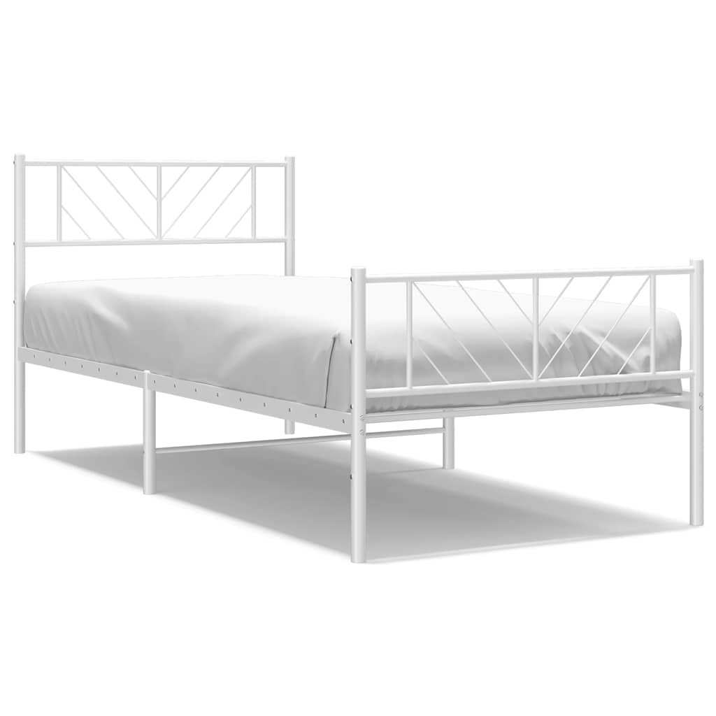 vidaXL Metalowa rama łóżka z wezgłowiem i zanóżkiem, biała, 100x200 cm