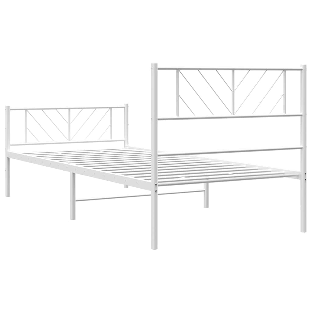 vidaXL Metalowa rama łóżka z wezgłowiem i zanóżkiem, biała, 100x200 cm
