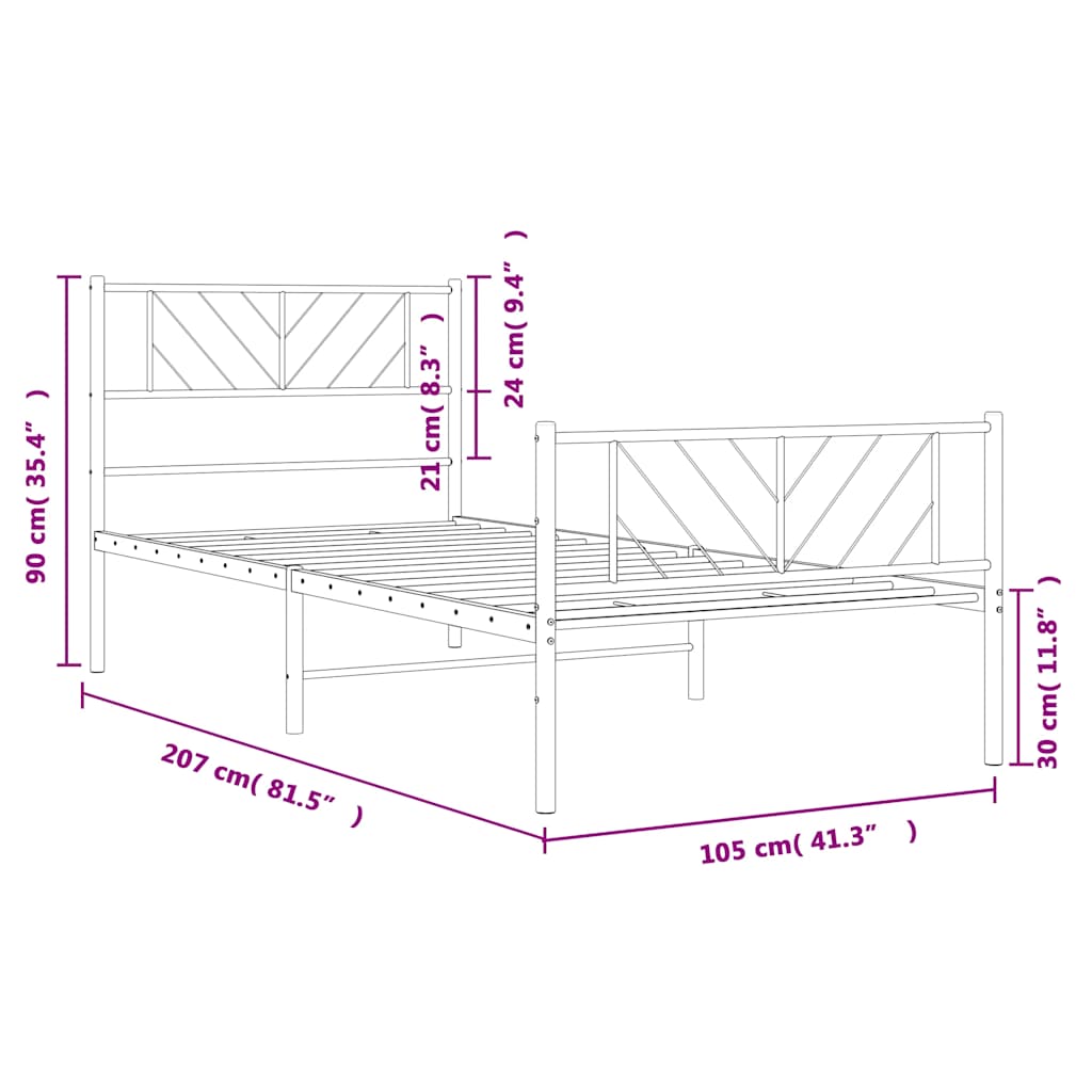 vidaXL Metalowa rama łóżka z wezgłowiem i zanóżkiem, biała, 100x200 cm