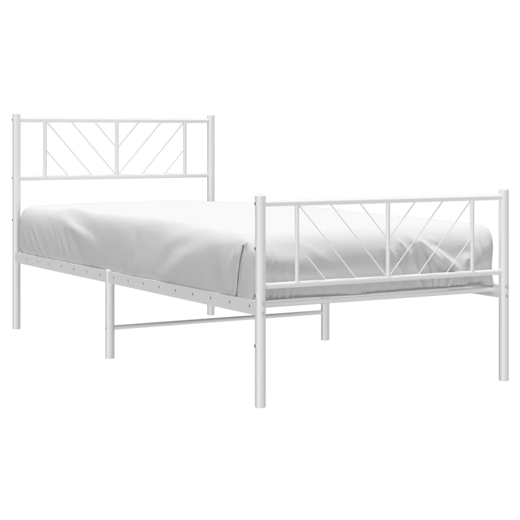 vidaXL Metalowa rama łóżka z wezgłowiem i zanóżkiem, biała, 107x203 cm