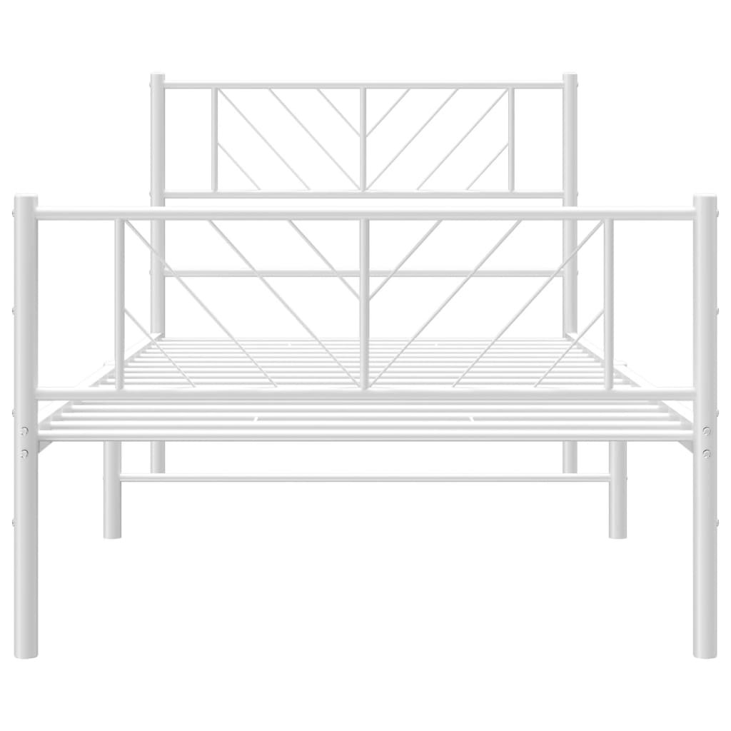 vidaXL Metalowa rama łóżka z wezgłowiem i zanóżkiem, biała, 107x203 cm