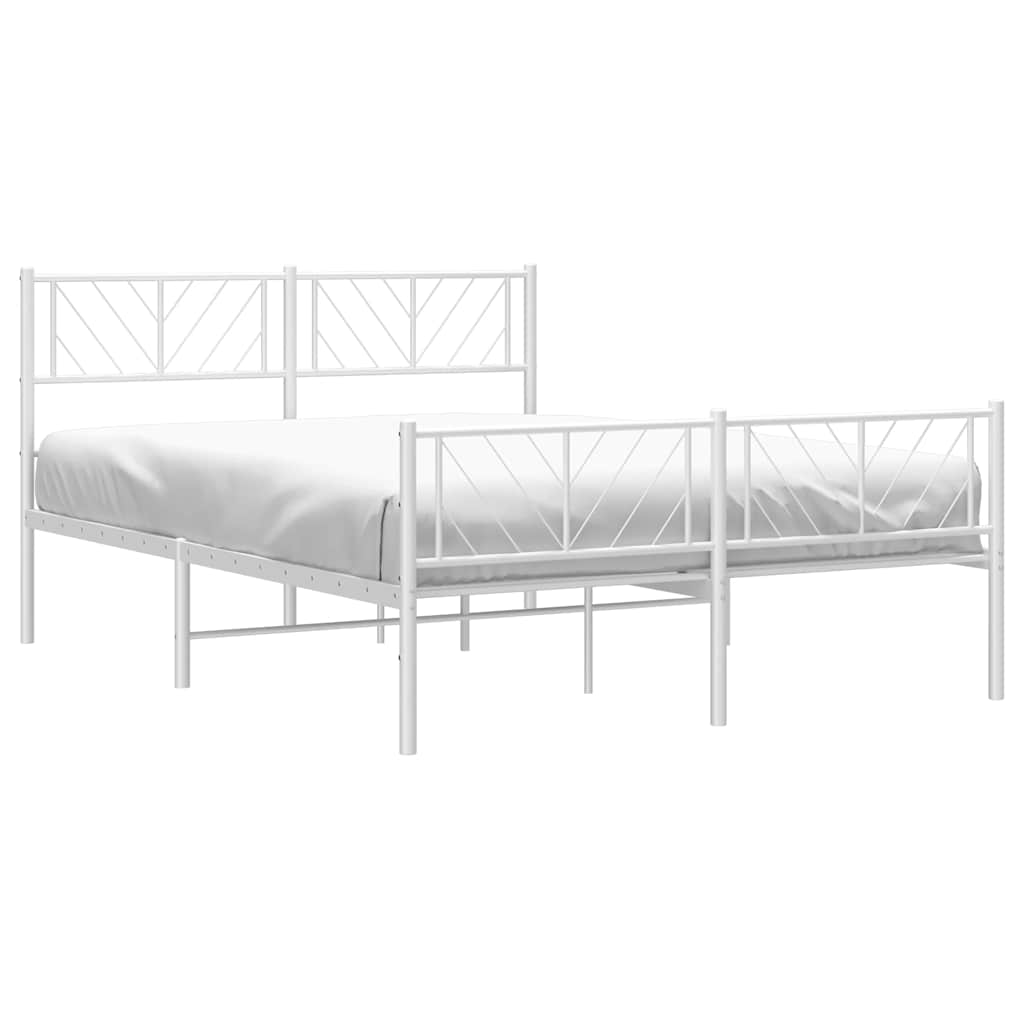 vidaXL Metalowa rama łóżka z wezgłowiem i zanóżkiem, biała, 135x190 cm