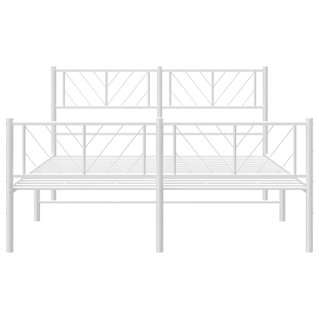 vidaXL Metalowa rama łóżka z wezgłowiem i zanóżkiem, biała, 135x190 cm
