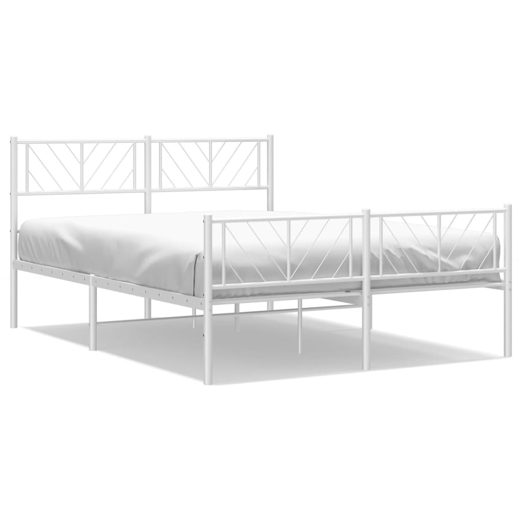 vidaXL Metalowa rama łóżka z wezgłowiem i zanóżkiem, biała, 140x190 cm