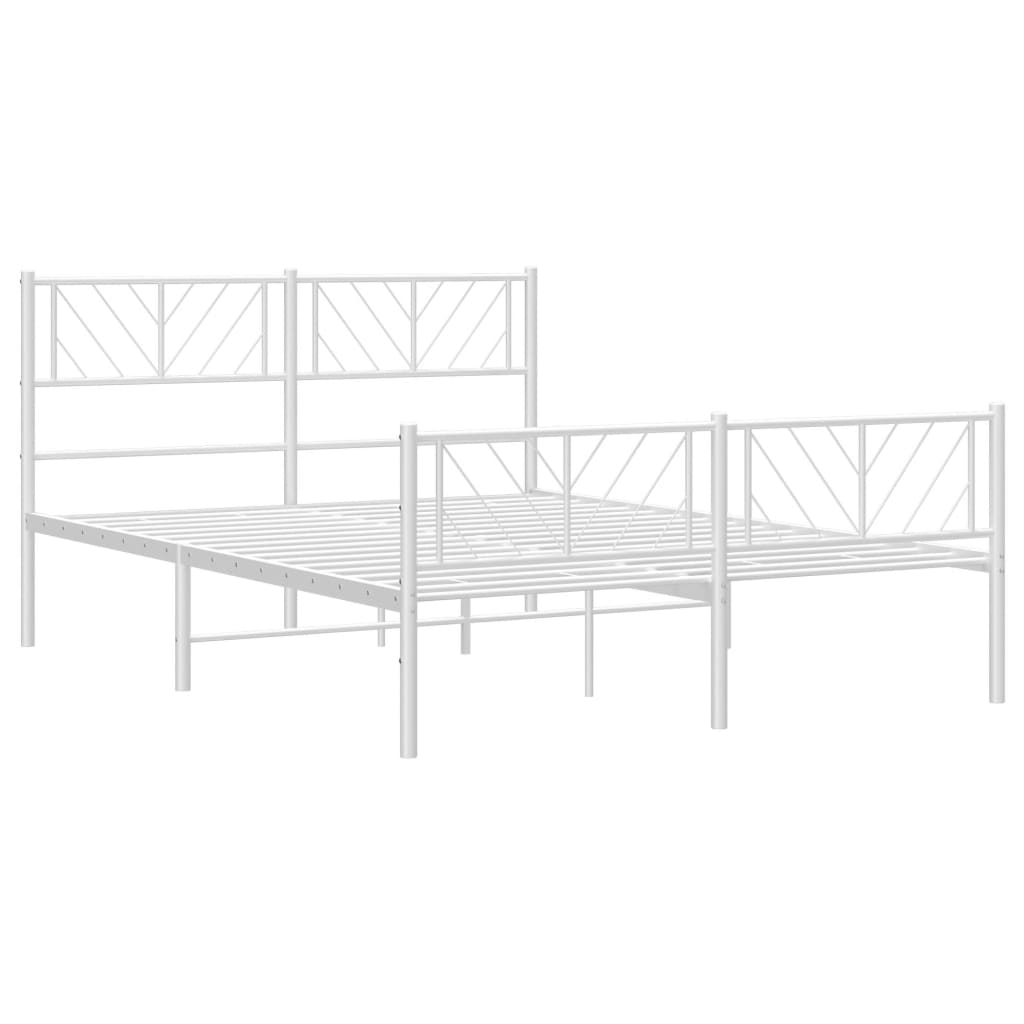 vidaXL Metalowa rama łóżka z wezgłowiem i zanóżkiem, biała, 140x190 cm