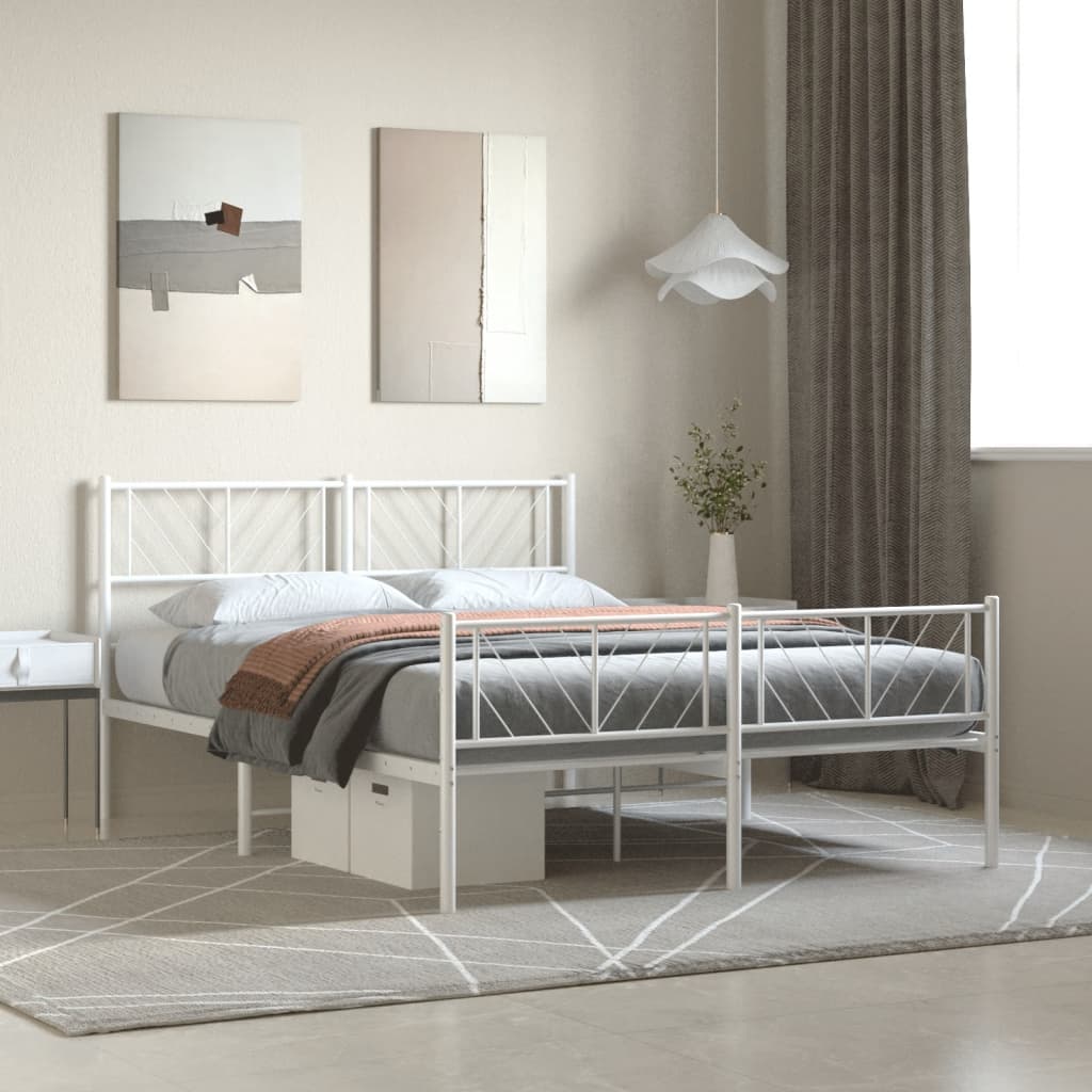 vidaXL Metalowa rama łóżka z wezgłowiem i zanóżkiem, biała, 140x190 cm