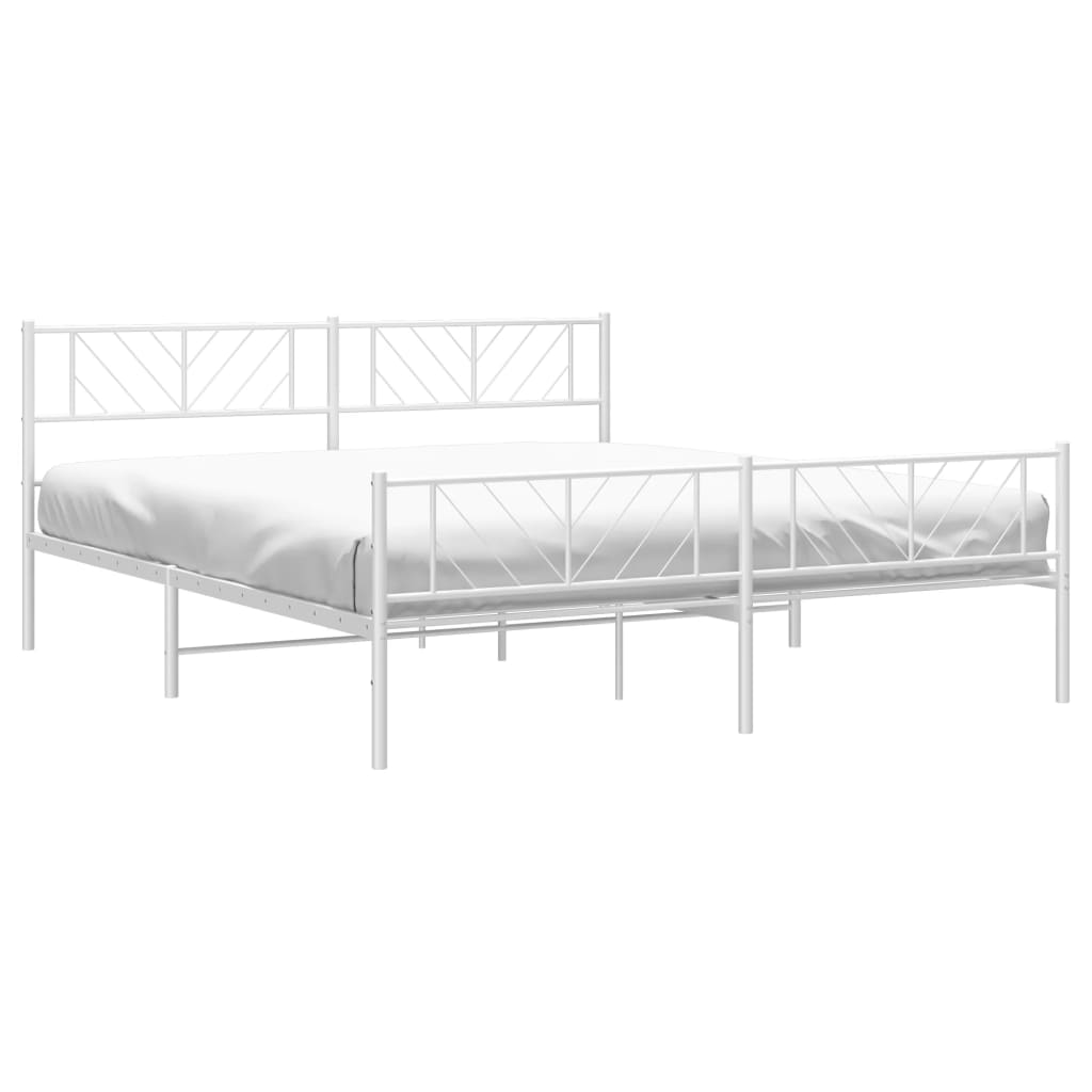 vidaXL Metalowa rama łóżka z wezgłowiem i zanóżkiem, biała, 183x213 cm