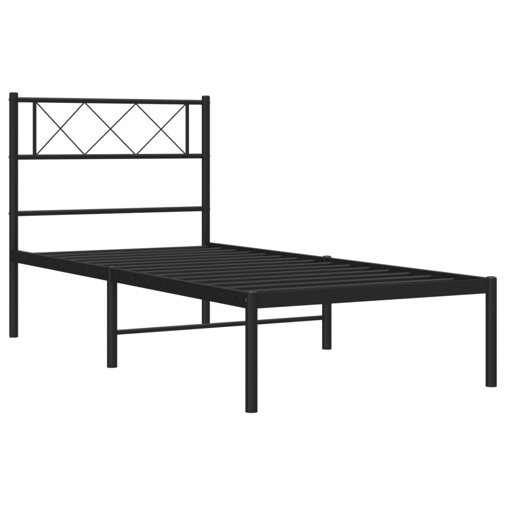 vidaXL Metalowa rama łóżka z wezgłowiem, czarna, 75x190 cm