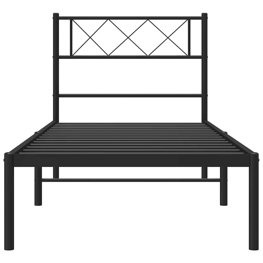 vidaXL Metalowa rama łóżka z wezgłowiem, czarna, 100x200 cm