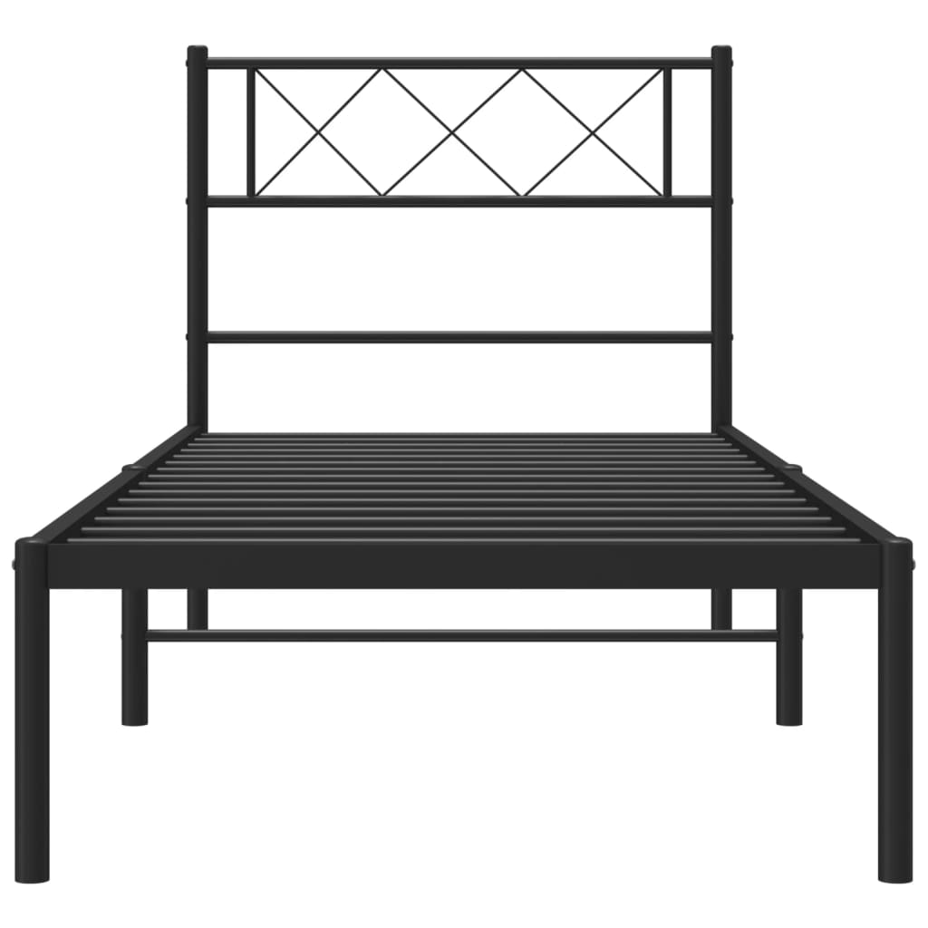 vidaXL Metalowa rama łóżka z wezgłowiem, czarna, 107x203 cm