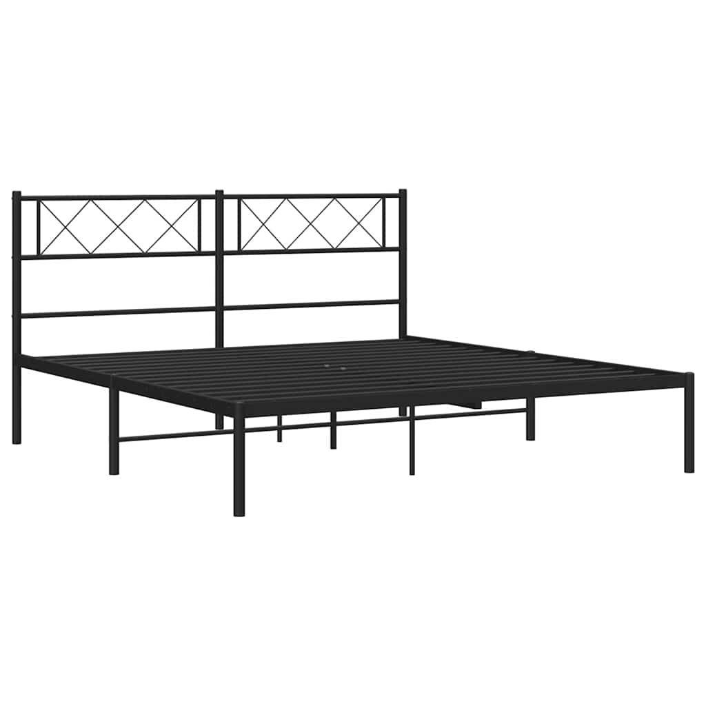 vidaXL Metalowa rama łóżka z wezgłowiem, czarna, 135x190 cm