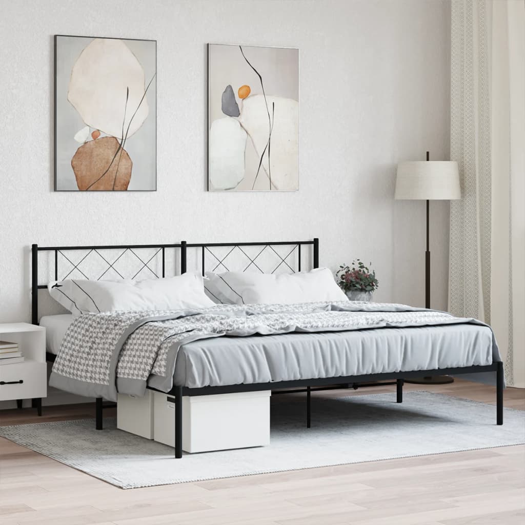 vidaXL Metalowa rama łóżka z wezgłowiem, czarna, 180x200 cm