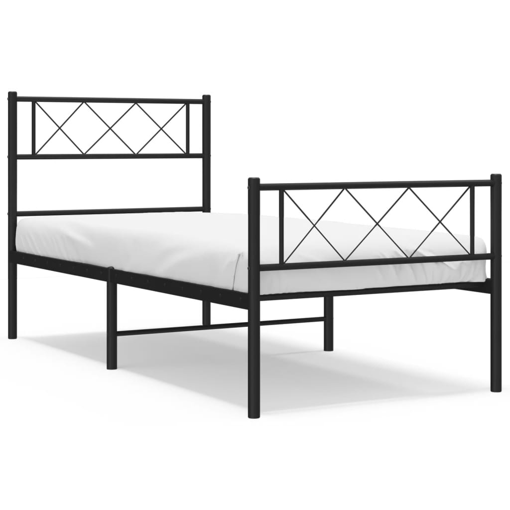 vidaXL Metalowa rama łóżka z wezgłowiem i zanóżkiem, czarna, 75x190 cm