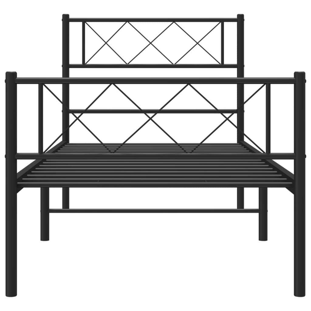 vidaXL Metalowa rama łóżka z wezgłowiem i zanóżkiem, czarna, 75x190 cm