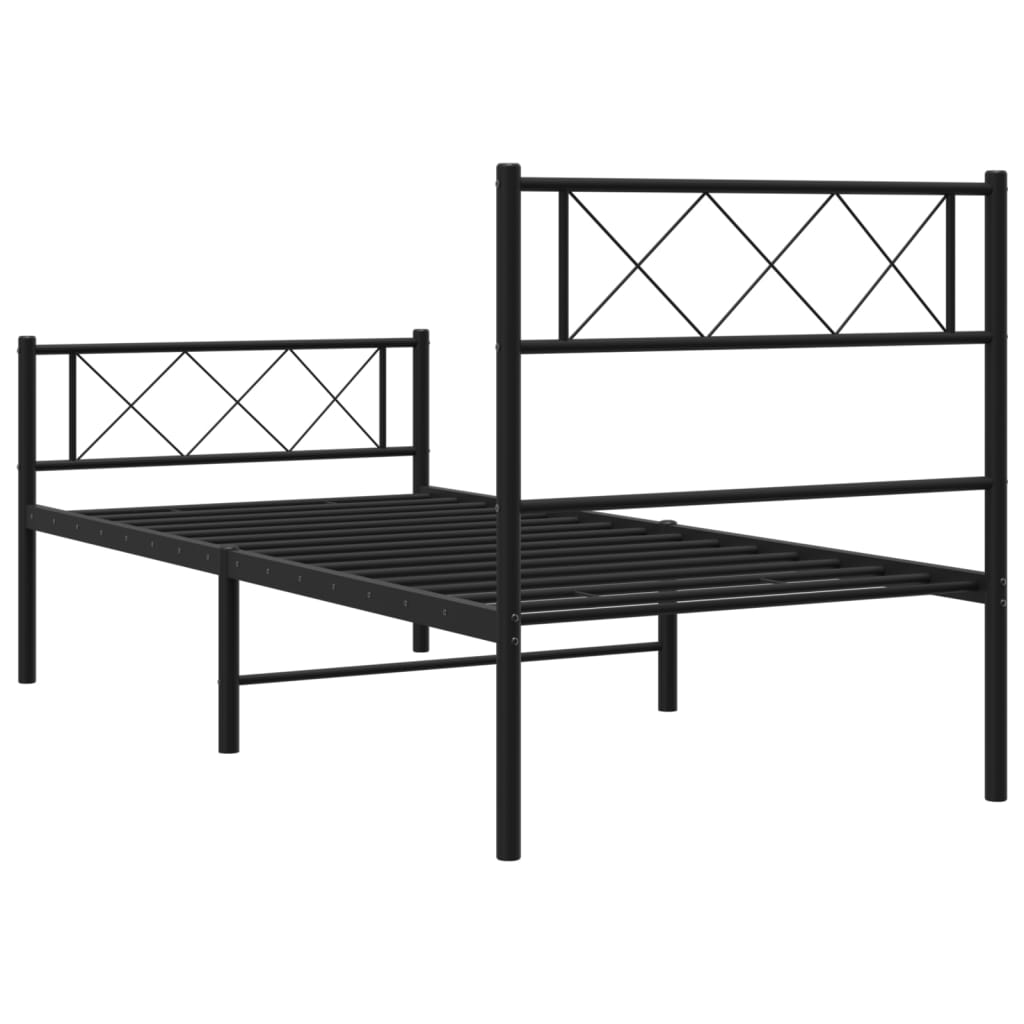 vidaXL Metalowa rama łóżka z wezgłowiem i zanóżkiem, czarna, 75x190 cm