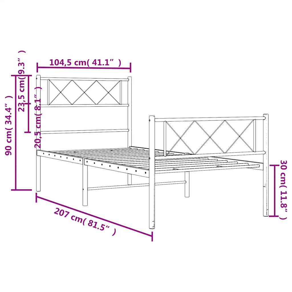 vidaXL Metalowa rama łóżka z wezgłowiem i zanóżkiem, czarna, 100x200cm
