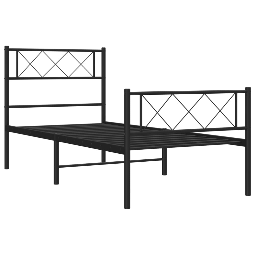 vidaXL Metalowa rama łóżka z wezgłowiem i zanóżkiem, czarna, 107x203cm