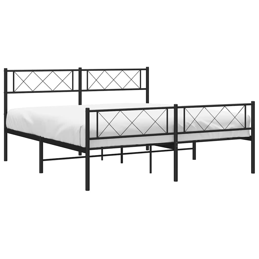 vidaXL Metalowa rama łóżka z wezgłowiem i zanóżkiem, czarna, 120x190cm