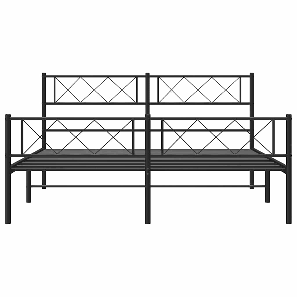 vidaXL Metalowa rama łóżka z wezgłowiem i zanóżkiem, czarna, 120x190cm