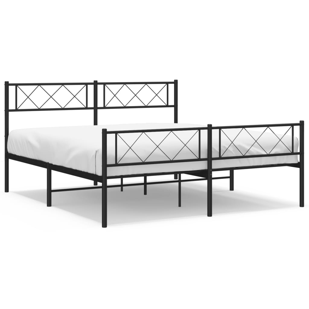 vidaXL Metalowa rama łóżka z wezgłowiem i zanóżkiem, czarna, 140x190cm