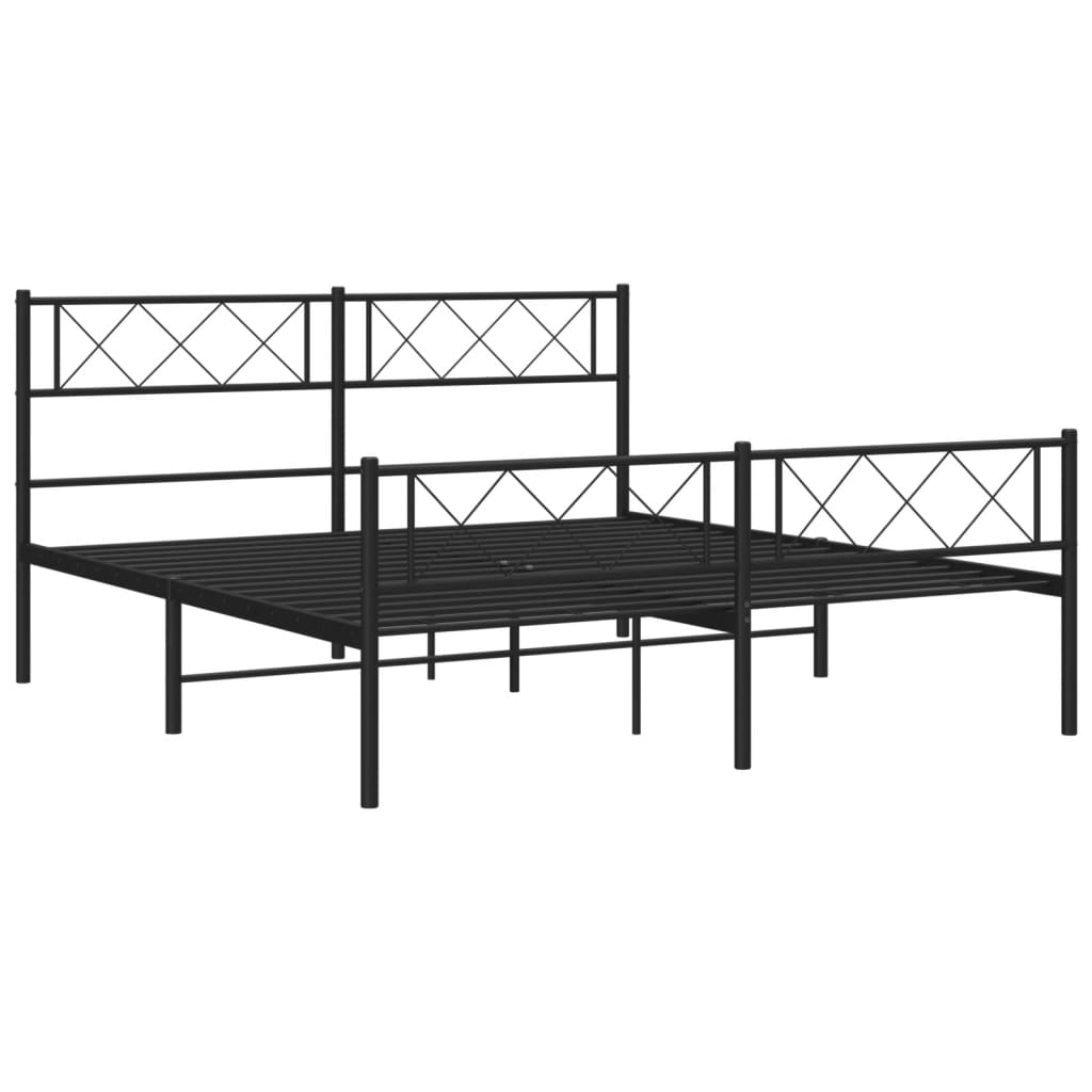 vidaXL Metalowa rama łóżka z wezgłowiem i zanóżkiem, czarna, 140x190cm