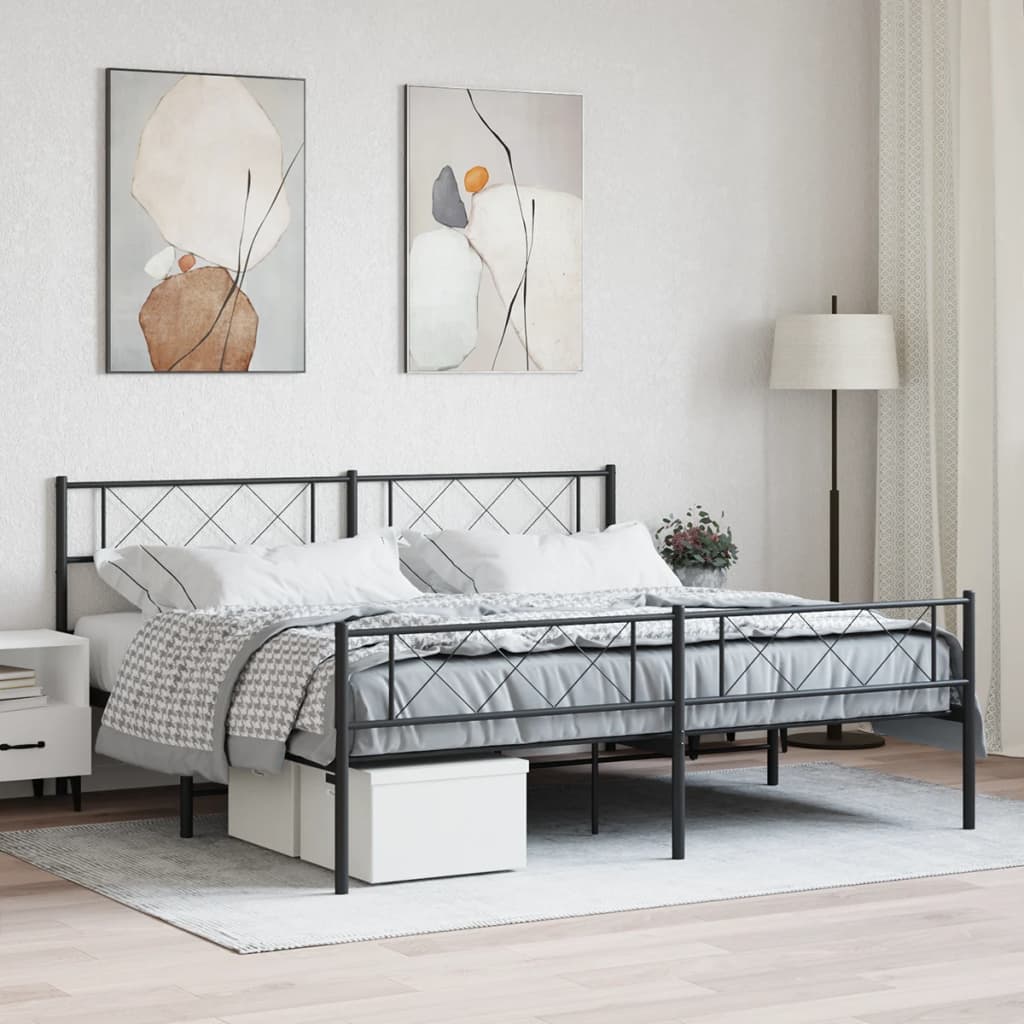 vidaXL Metalowe łóżko z zanóżkiem, bez materaca, czarne, 180x200 cm