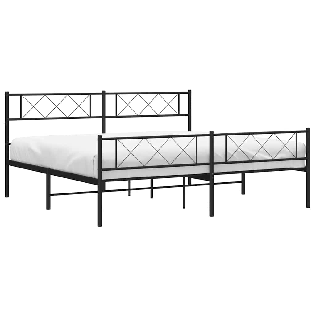 vidaXL Metalowa rama łóżka z wezgłowiem i zanóżkiem, czarna, 183x213cm