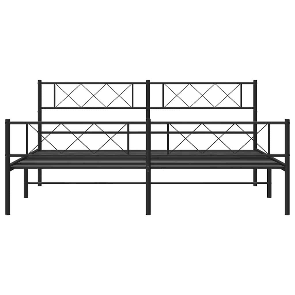 vidaXL Metalowa rama łóżka z wezgłowiem i zanóżkiem, czarna, 183x213cm