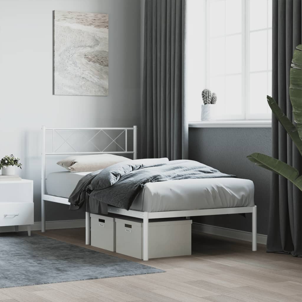 vidaXL Metalowa rama łóżka z wezgłowiem, biała, 80x200 cm