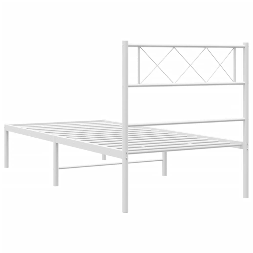vidaXL Metalowa rama łóżka z wezgłowiem, biała, 107x203 cm
