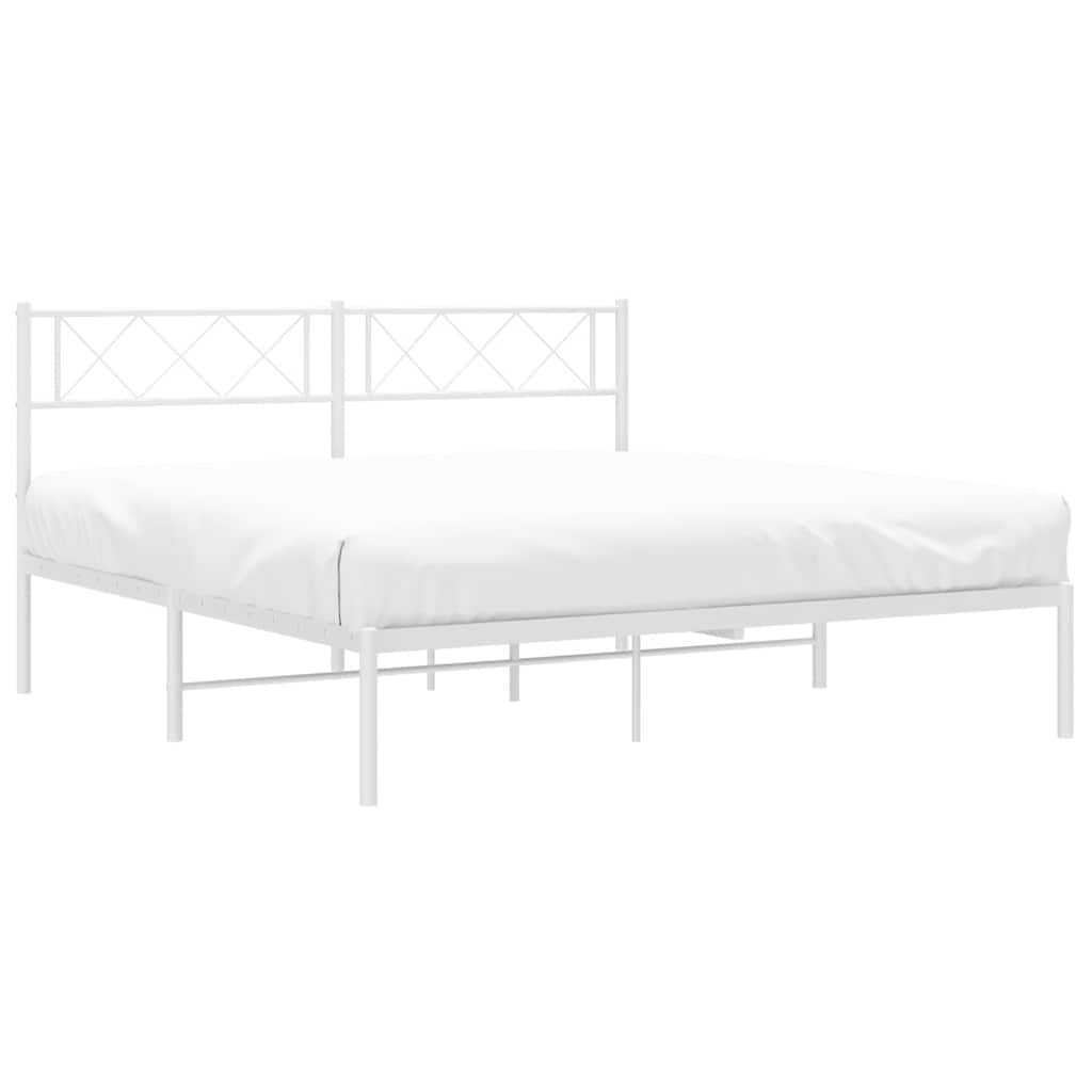 vidaXL Metalowa rama łóżka z wezgłowiem, biała, 135x190 cm