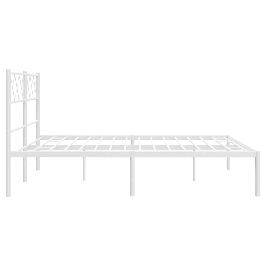 vidaXL Metalowa rama łóżka z wezgłowiem, biała, 135x190 cm