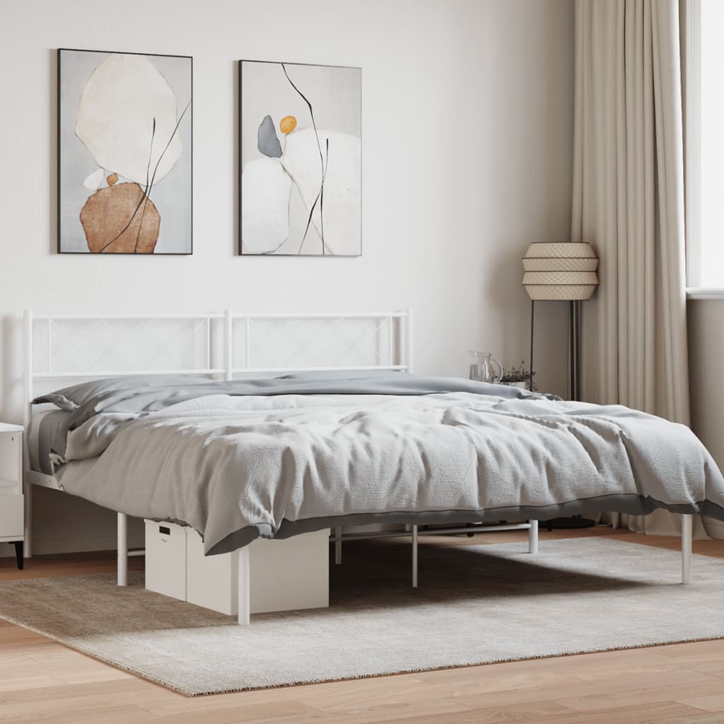 vidaXL Metalowa rama łóżka z wezgłowiem biała, 140x200 cm