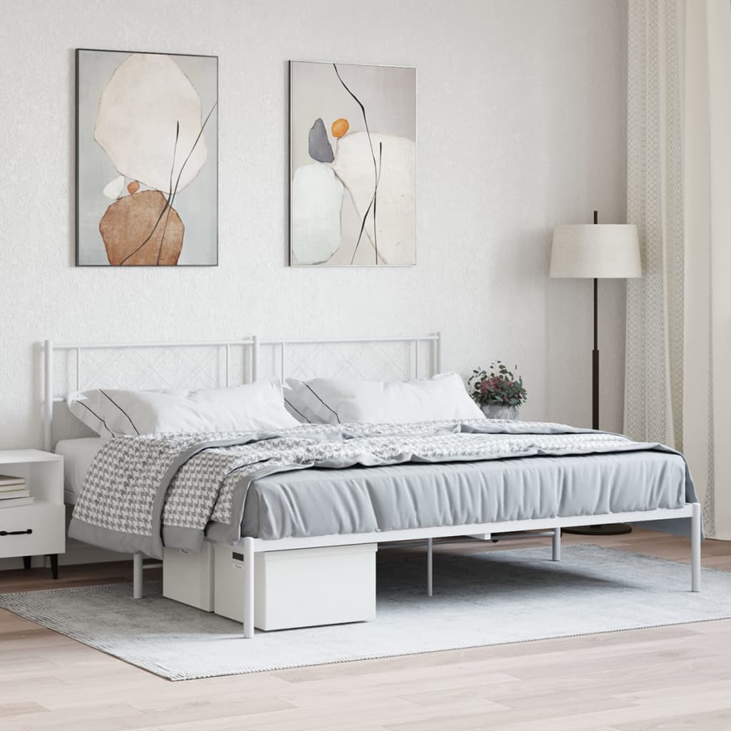 vidaXL Metalowa rama łóżka z wezgłowiem, biała, 200x200 cm