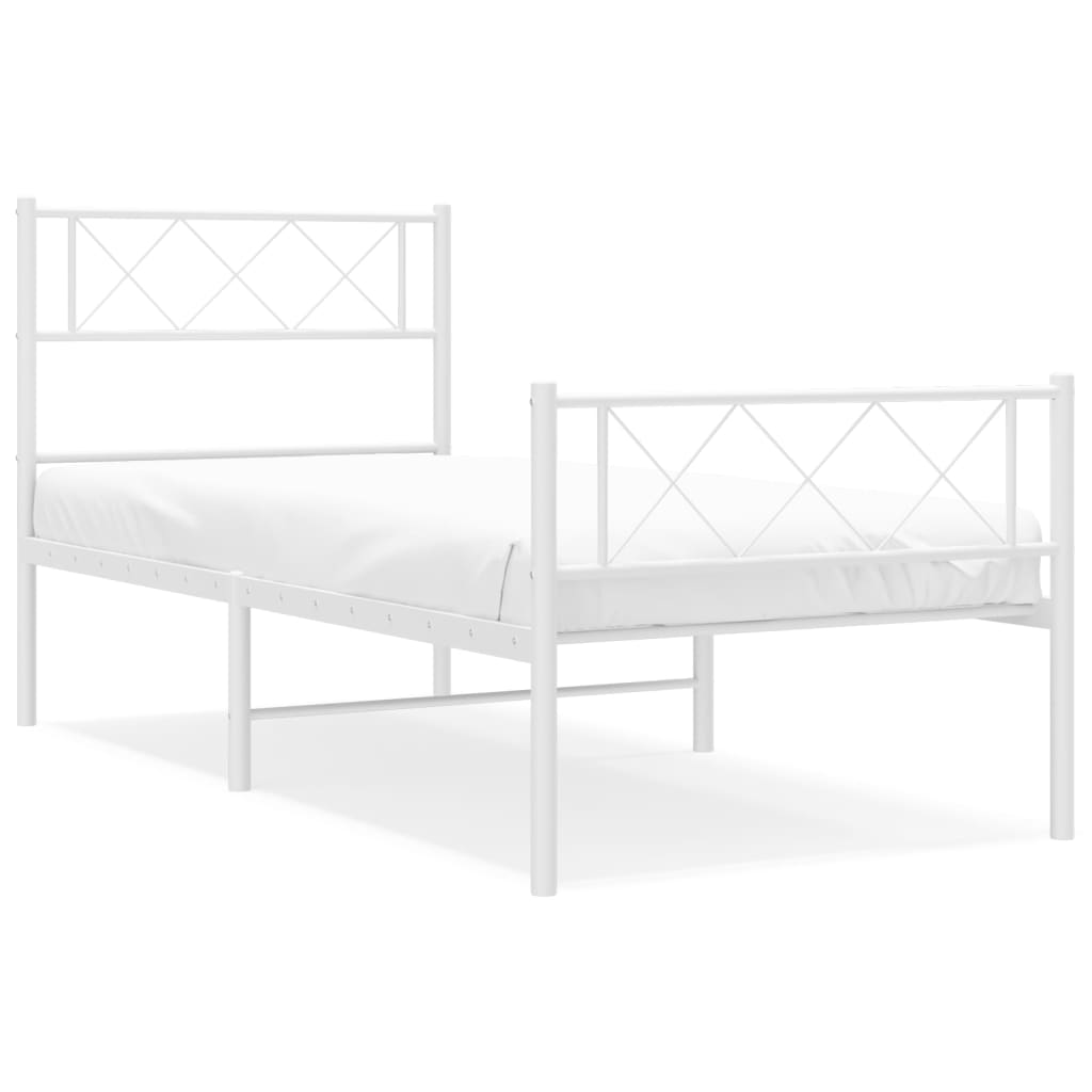 vidaXL Metalowa rama łóżka z wezgłowiem i zanóżkiem, biała, 80x200 cm
