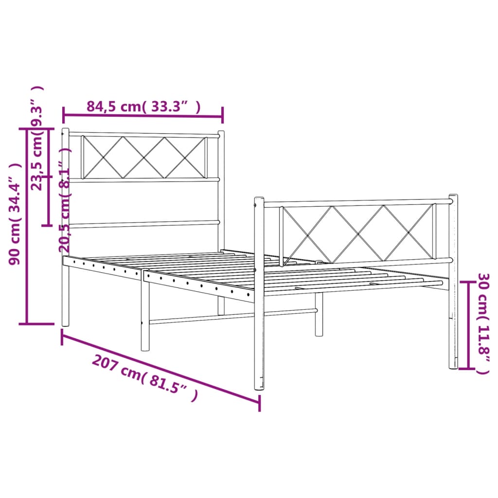 vidaXL Metalowa rama łóżka z wezgłowiem i zanóżkiem, biała, 80x200 cm