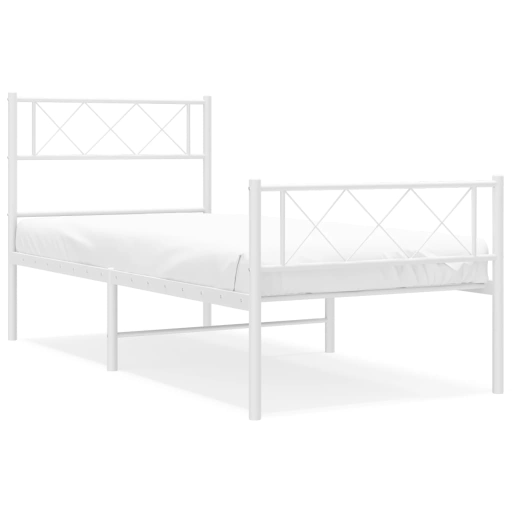 vidaXL Metalowa rama łóżka z wezgłowiem i zanóżkiem, biała, 90x200 cm