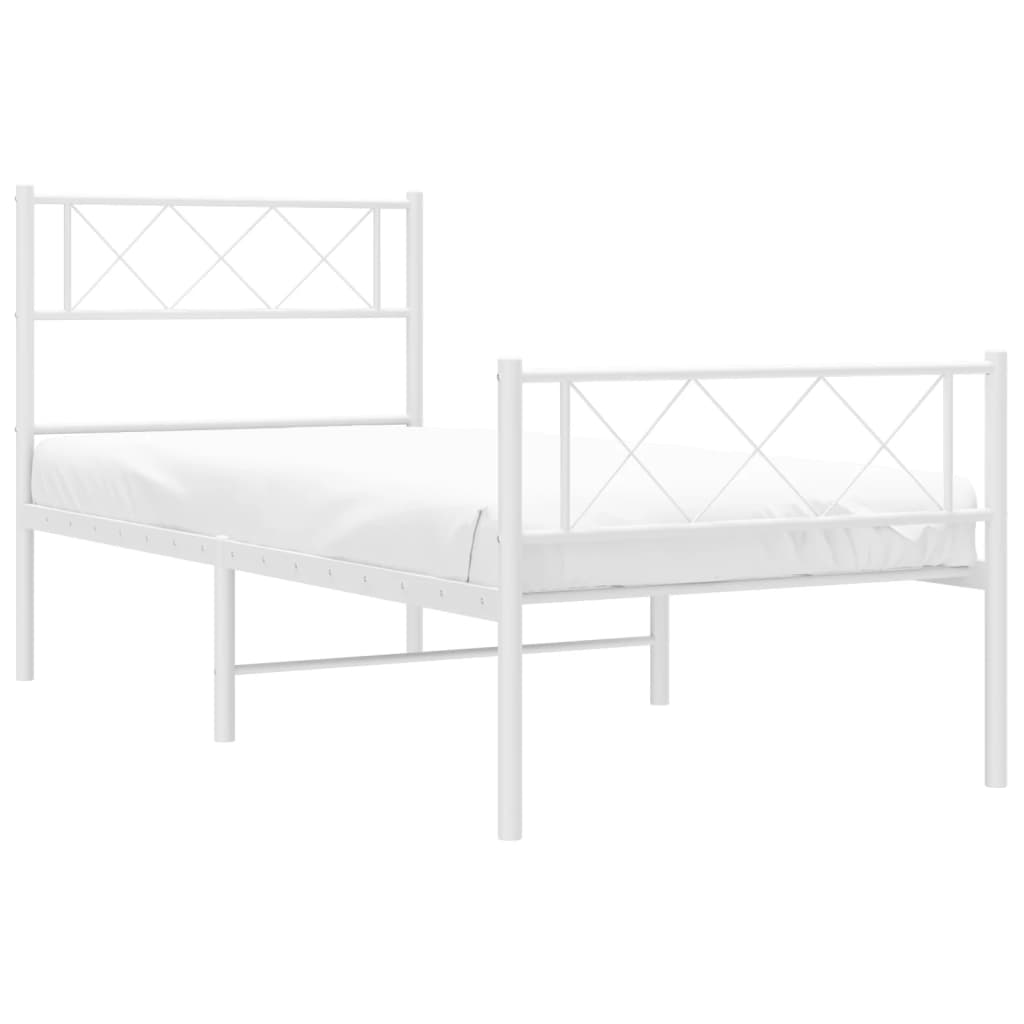 vidaXL Metalowa rama łóżka z wezgłowiem i zanóżkiem, biała, 90x200 cm