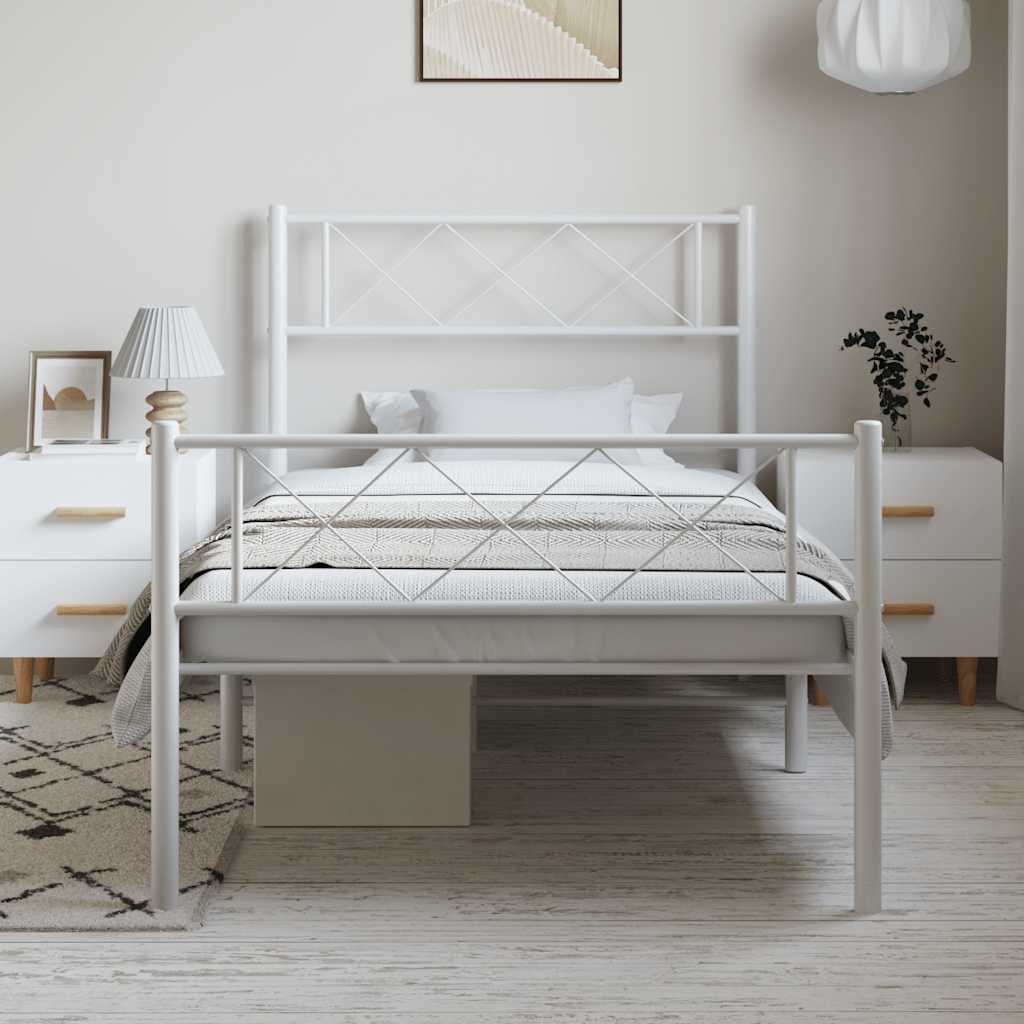 vidaXL Metalowa rama łóżka z wezgłowiem i zanóżkiem, biała, 100x200 cm