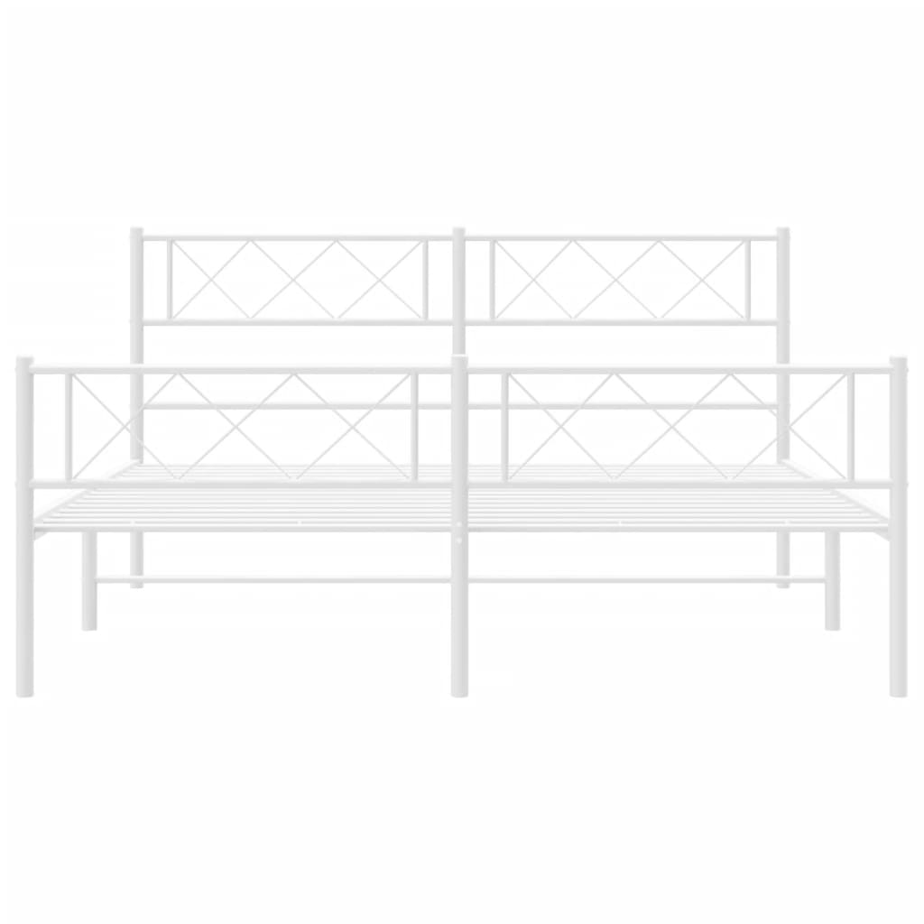 vidaXL Metalowa rama łóżka z wezgłowiem i zanóżkiem, biała, 120x200 cm
