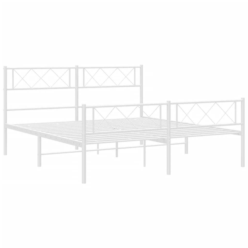 vidaXL Metalowa rama łóżka z wezgłowiem i zanóżkiem, biała, 120x200 cm