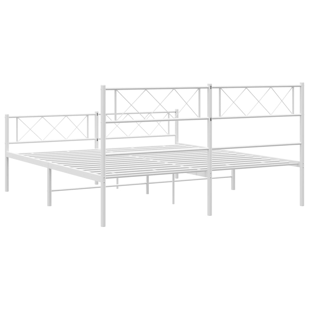 vidaXL Metalowa rama łóżka z wezgłowiem i zanóżkiem, biała, 120x200 cm