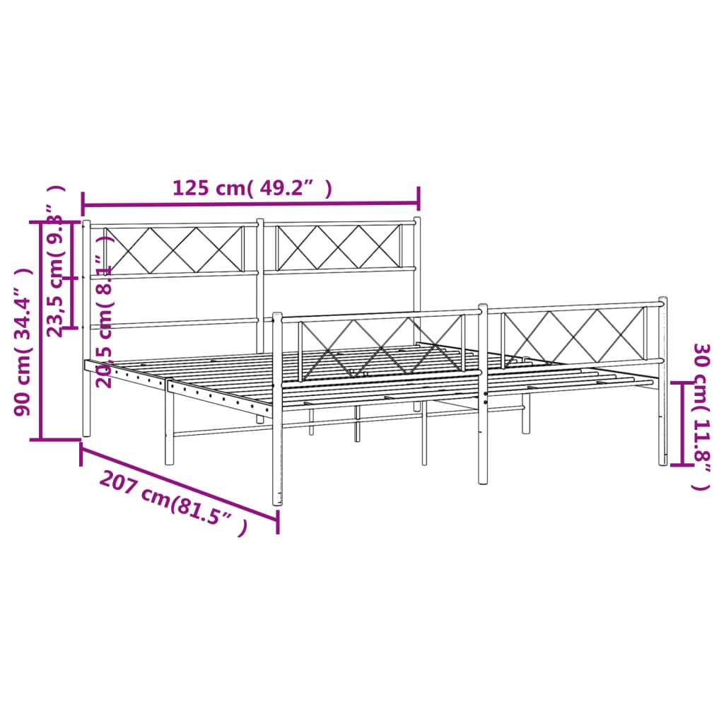 vidaXL Metalowa rama łóżka z wezgłowiem i zanóżkiem, biała, 120x200 cm