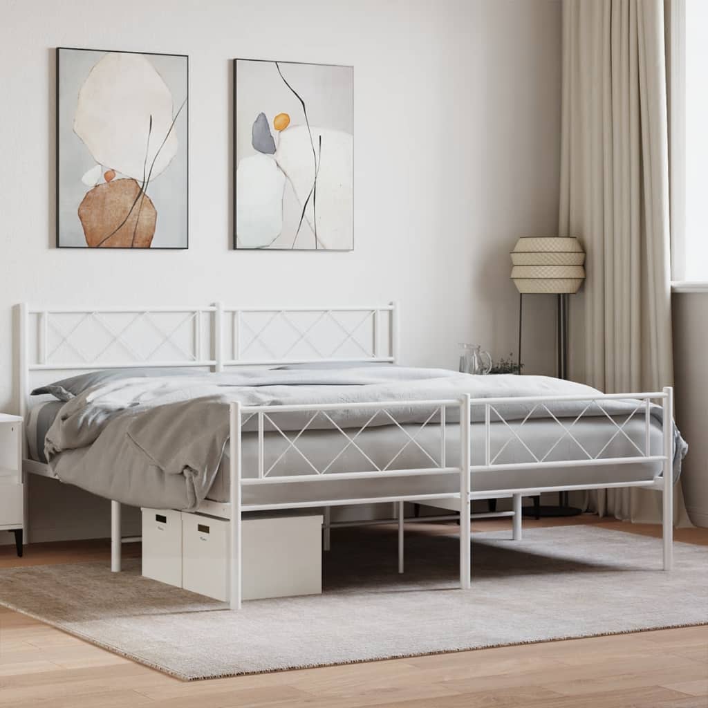 vidaXL Metalowa rama łóżka z wezgłowiem i zanóżkiem, biała, 120x200 cm