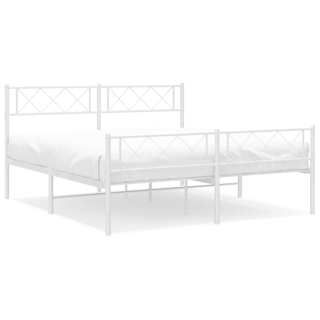 vidaXL Metalowa rama łóżka z wezgłowiem i zanóżkiem, biała, 135x190 cm