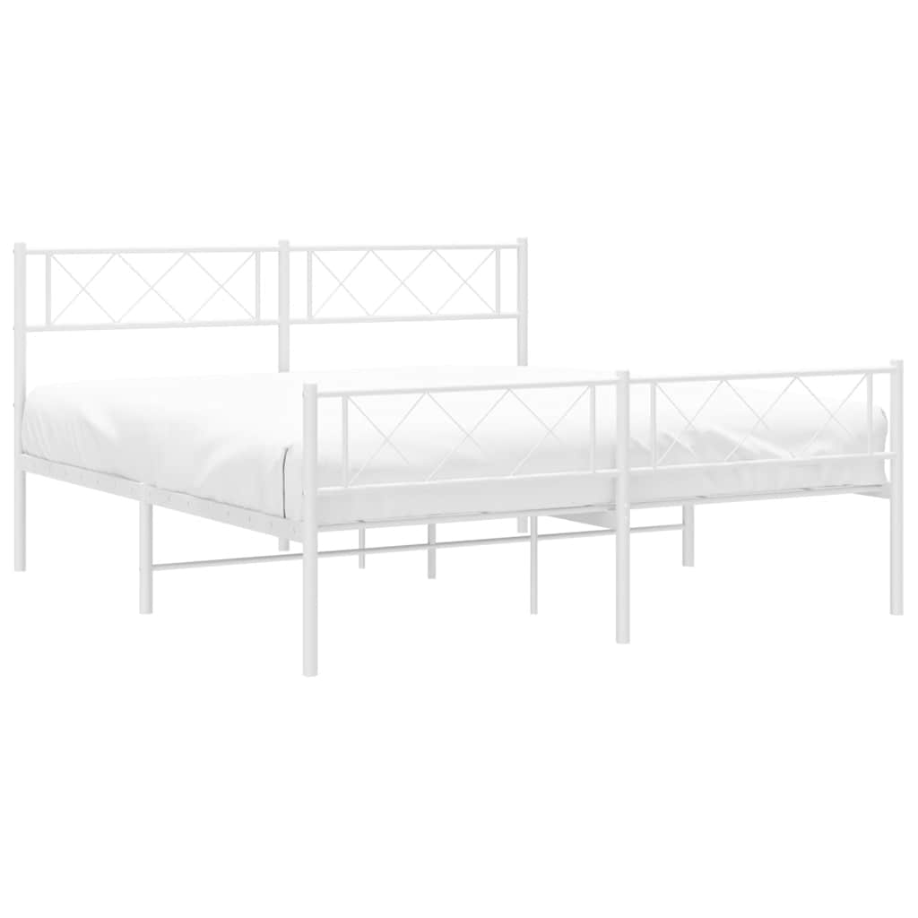 vidaXL Metalowa rama łóżka z wezgłowiem i zanóżkiem, biała, 135x190 cm