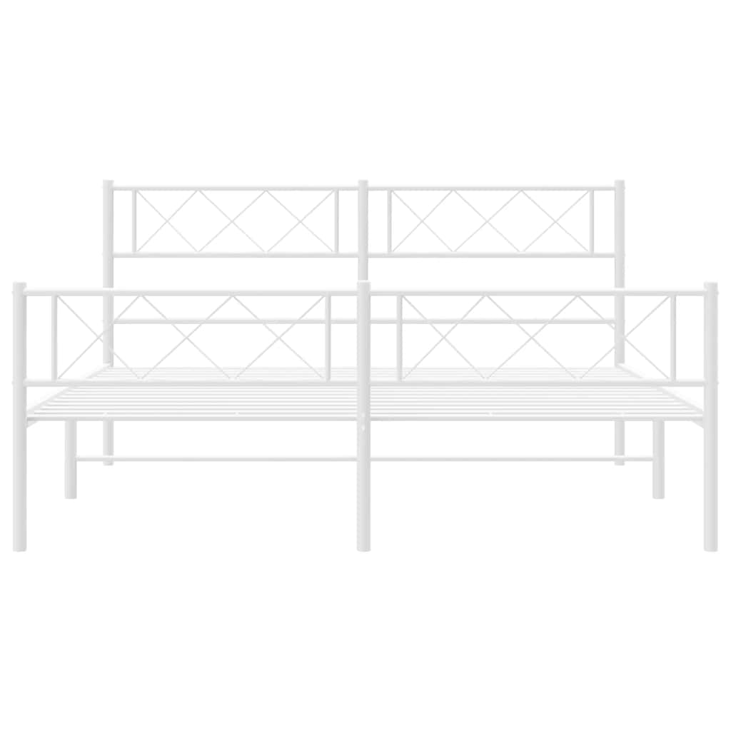vidaXL Metalowa rama łóżka z wezgłowiem i zanóżkiem, biała, 135x190 cm