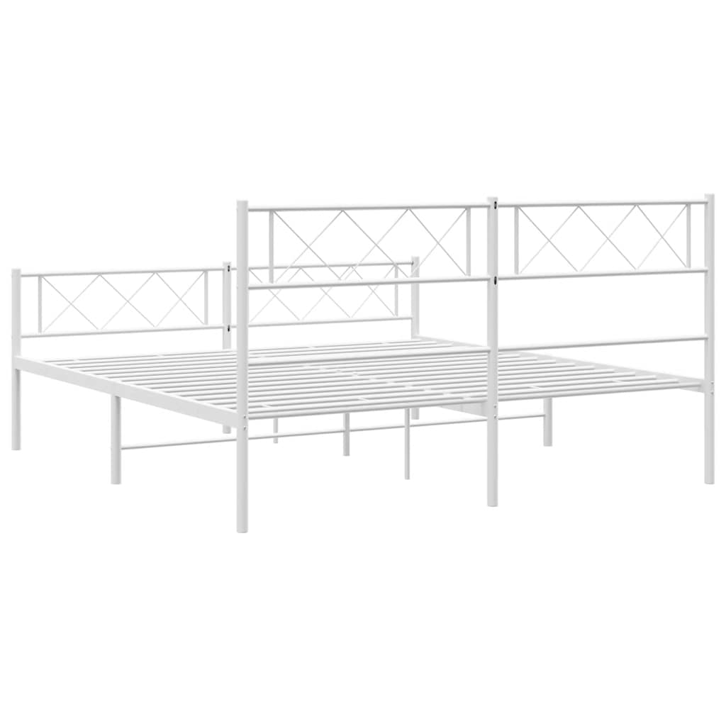 vidaXL Metalowa rama łóżka z wezgłowiem i zanóżkiem, biała, 135x190 cm